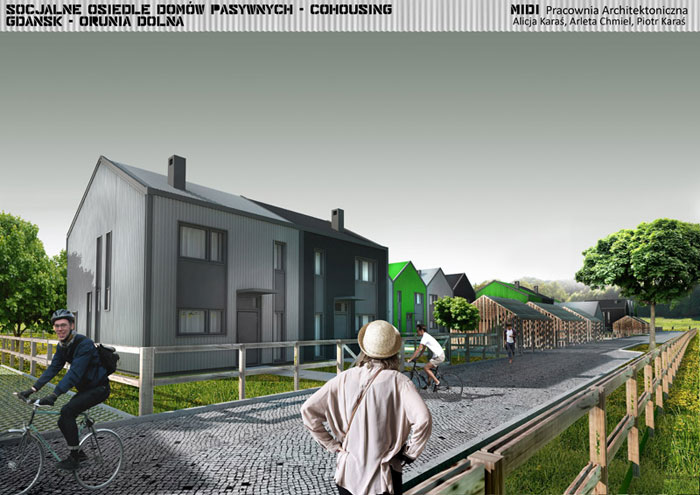 Socjalne osiedle mieszkaniowe typu 'Cohousing'. Projekt: Pracownia Architektoniczna MIDI