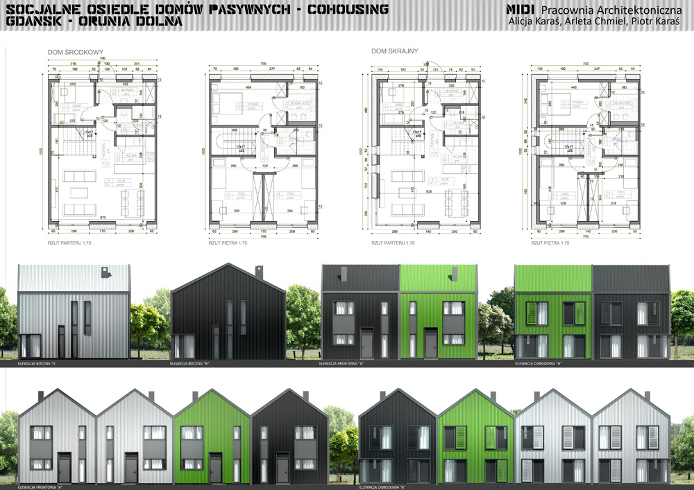 Socjalne osiedle mieszkaniowe typu 'Cohousing'. Projekt: Pracownia Architektoniczna MIDI