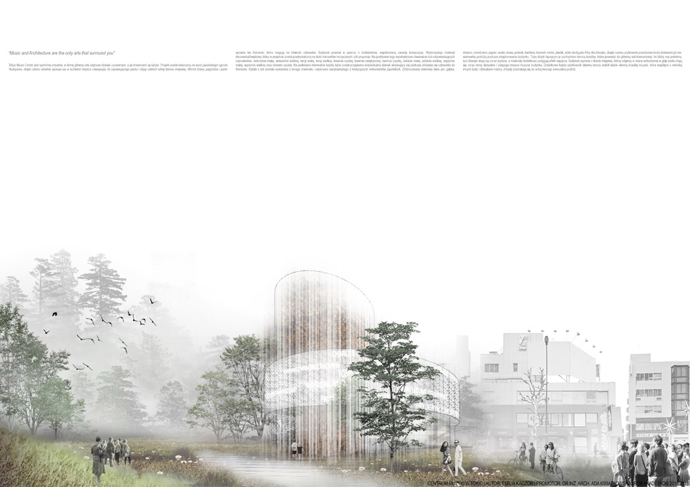 Dyplomy Architektury: Centrum Muzyki w Tokio. Projekt: Emilia Kaczor 