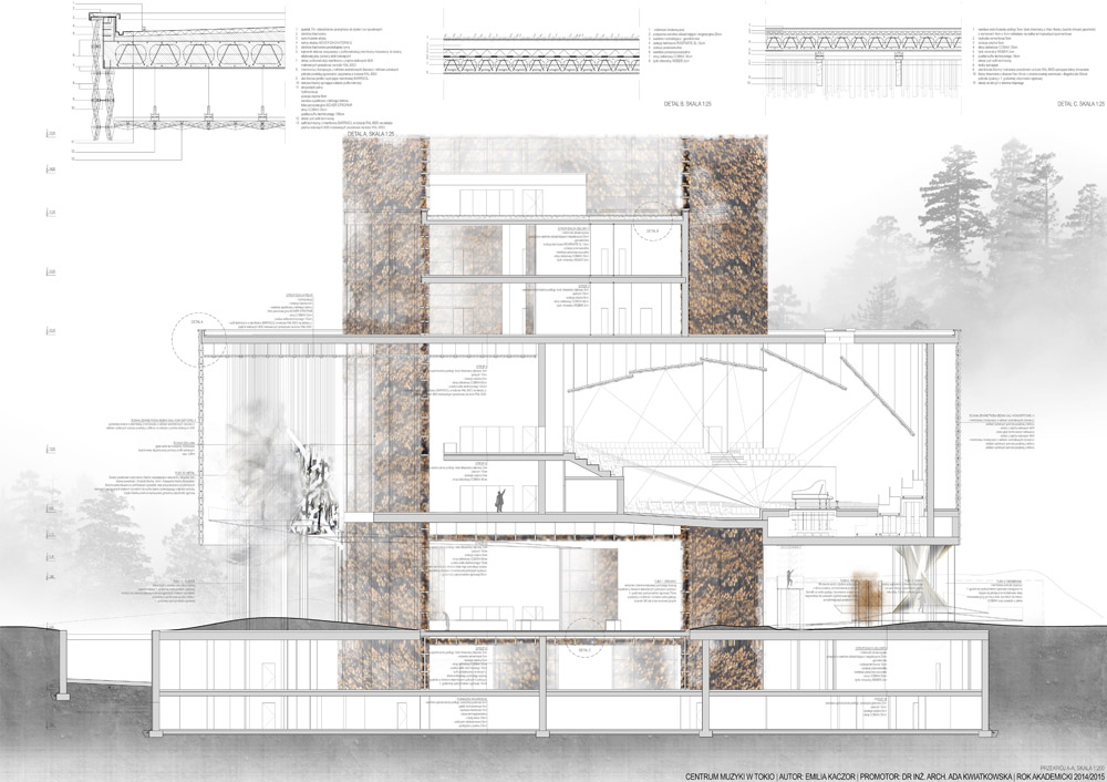 Dyplomy Architektury: Centrum Muzyki w Tokio. Projekt: Emilia Kaczor 