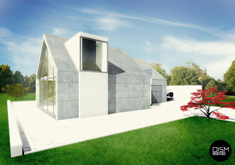 Dom ze skośnym dachem. Projekt: DISM Architekci