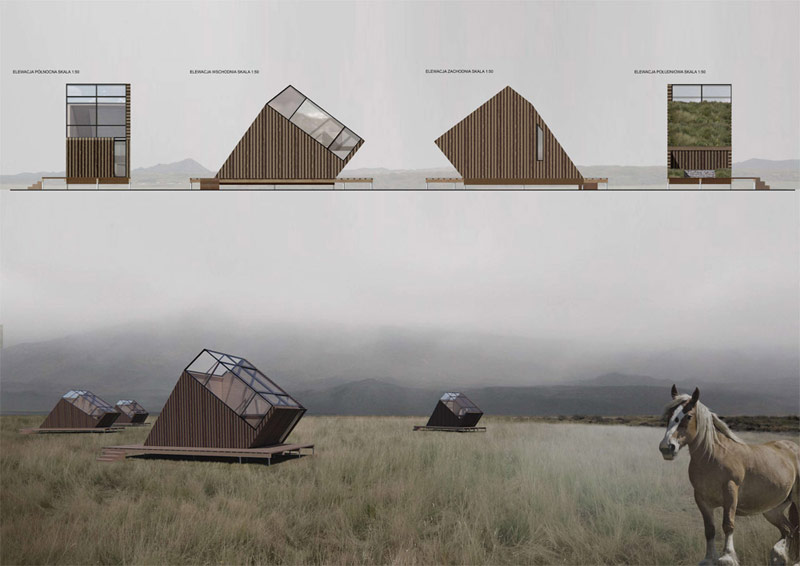 Dyplomy Architektury: Kabiny turystyczne na Islandii. Projekt: Karolina Motyka