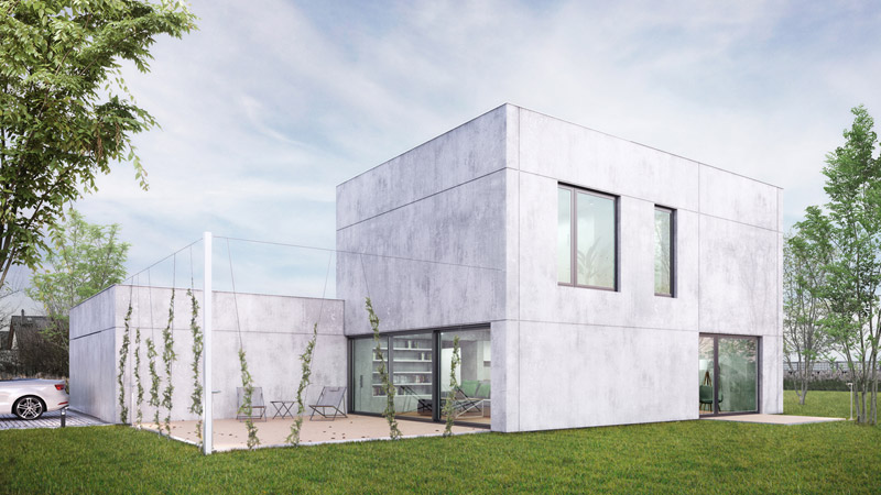 Dom betonowy z dachem płaskim, Gliwice. Projekt: INOSTUDIO architekci