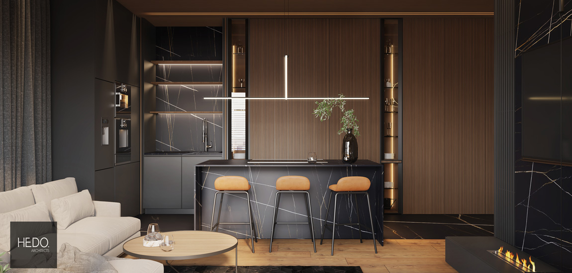 Wyraziste, eleganckie i pełne nowoczesnych form wnętrza mieszkania projektu Hedo Architects