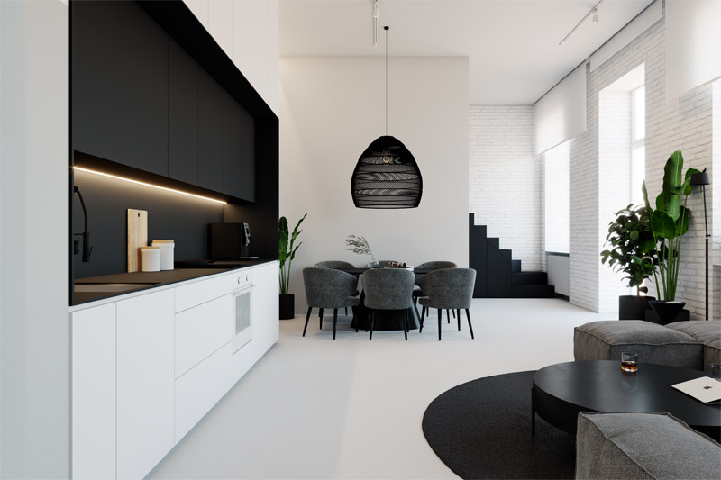 Minimalistyczne mieszkanie w oficynie w bieli i czerni