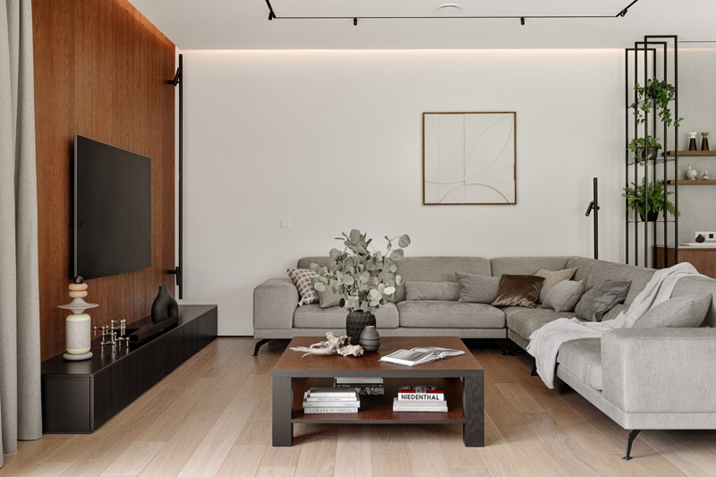 Proste i eleganckie wnętrze, kt&oacute;re wsp&oacute;łgra z naturalnym otoczeniem