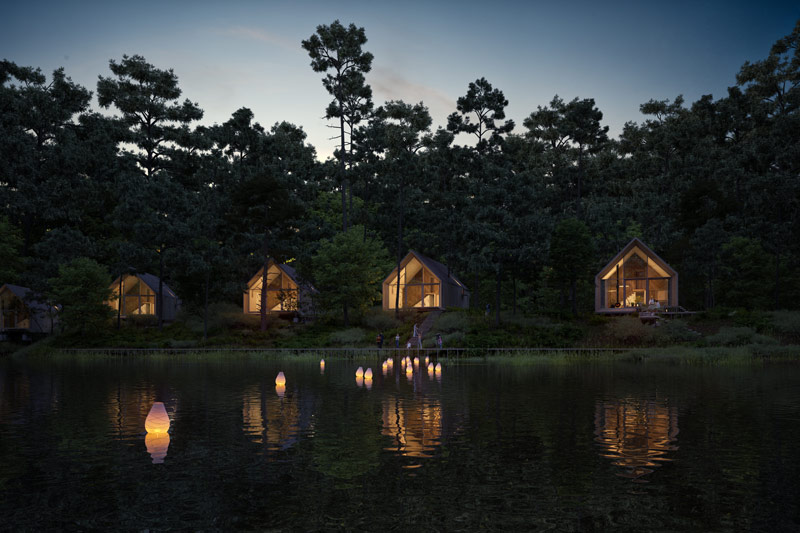Hotel i budynki rekreacyjne nad jeziorem Lampasz