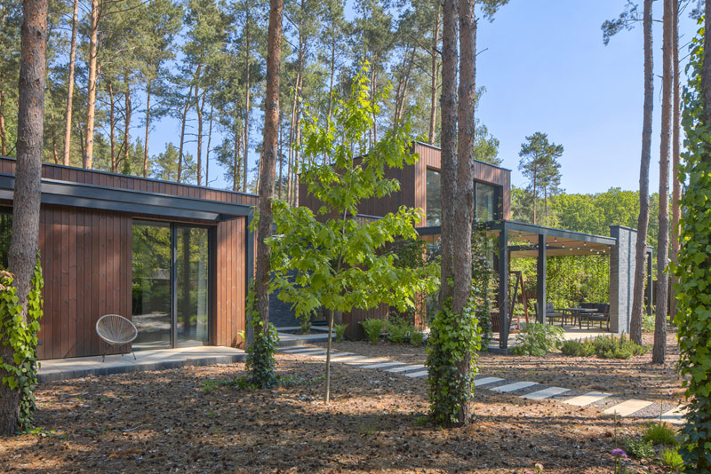 Wsp&oacute;łczesny dom wtopiony w leśny krajobraz