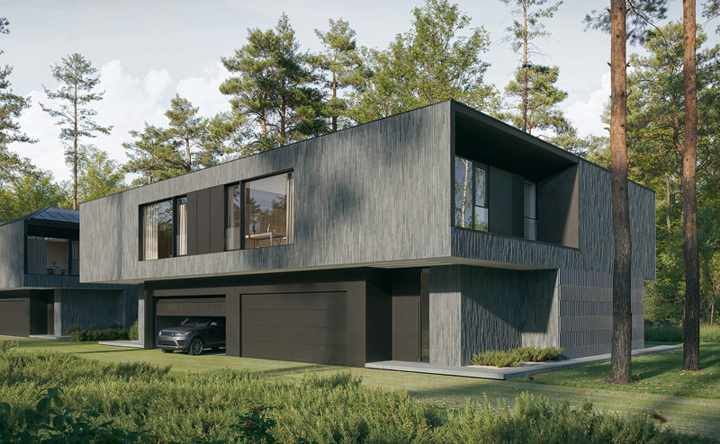 Nero Houses – domy pośr&oacute;d drzew w kolorze grafitu
