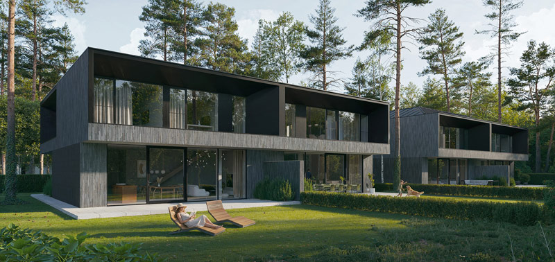 Nero Houses – domy pośr&oacute;d drzew w kolorze grafitu
