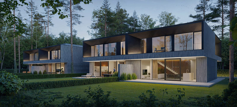 Nero Houses – domy pośr&oacute;d drzew w kolorze grafitu
